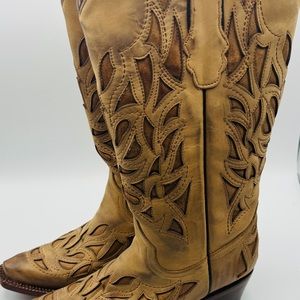 Tanner Mark western cowboy Light Tan Leather Women’s Boots 7.5 -Rodeo-Festival